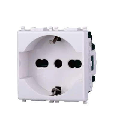 Immagine di MODULO PRESA SHUKO STANDARD TEDESCO ITALIA 16A 250V BIANCO COMPATIBILE VIMAR SERIE PLANA ETTROIT