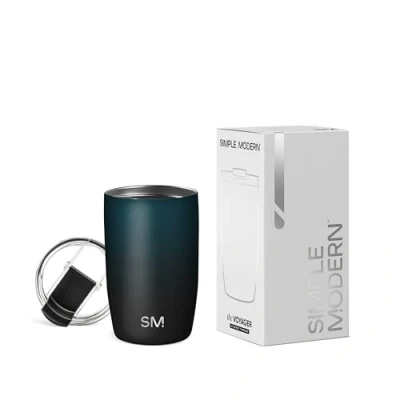 Immagine di Simple Modern Tazza da Viaggio per Caffè con Coperchio a Ribalta, Freddo in Acciaio Inossidabile Isolata, Regali Donne &amp; Uomini, Voyager Collezione, 350ml, Winter White