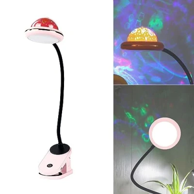 Immagine di ACMHNC Lampada da Lettura Bambini Con Pinza, USB Ricaricabile LED Scrivania Proiezione Di Stelle, Comodino Touch Dimmerabile, Collo D&#039;oca a 360 Clip,Rosa