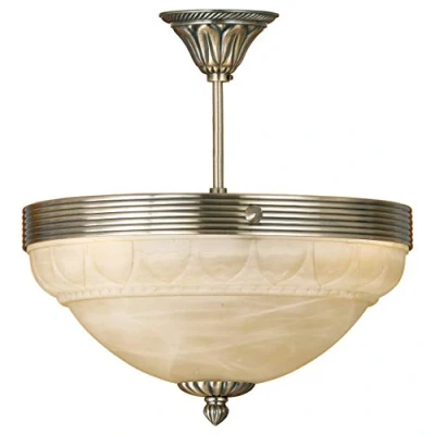 Immagine di Eglo Lampada da Soffitto Marbella, 3 Luci, con Attacco E14. Stile Vintage, Rustico, in Metallo Brunito e Vetro Alabastro Champagne