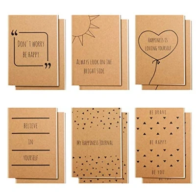 Immagine di Belle Vous Set da 12 Quaderni a Righe con Copertina Marrone Foderata Quaderno A6 10,5 x 14,8 cm 6 Design Inglese 80 Pagine Blocco Appunti Tema Felicità per Viaggi e Ufficio