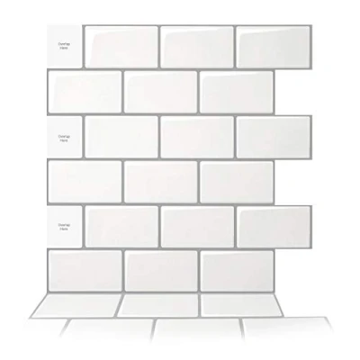 Immagine di Art3d Staccare e attaccare 10 fogli Peel and Stick Backsplash, 30,5 x cm, piastrelle adesive cucina, monocolore bianco con malta grigia