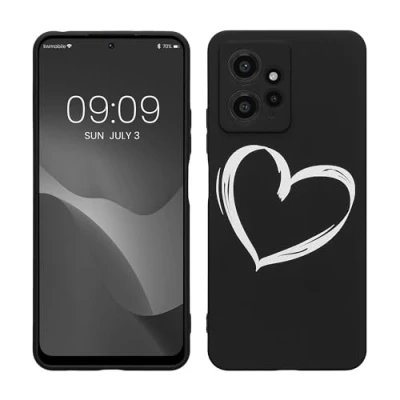 Immagine di kwmobile Cover Compatibile con Xiaomi Redmi Note 12 (4G) Custodia in Silicone TPU Protettiva Soft Case Cuore bianco/nero