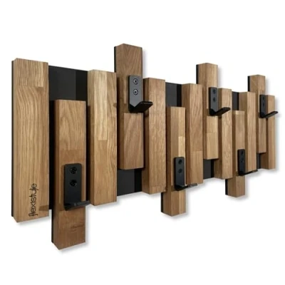 Immagine di FLEXISTYLE Appendiabiti da parete in legno di quercia, pannelli colore nero, moderno, 2 dimensioni (60 cm)