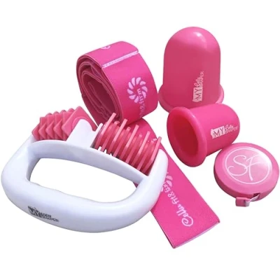 Immagine di Set di Strumenti per Massaggio Stephanie Franck Beauty N. 3 include 1 Rullo Massaggiante My Body Shaper, 2 Ventose Cellu Shaper (5,5 cm e 7 cm), Banda Elastica Yoga Metro (Rosa)