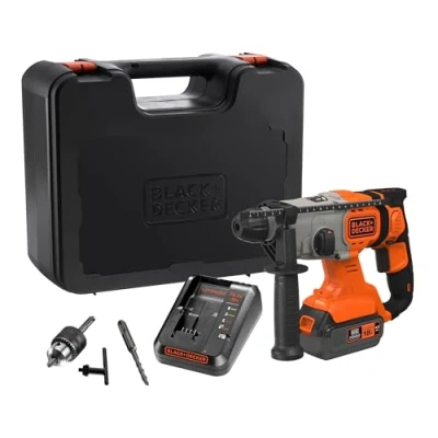 Immagine di BLACK+DECKER TASSELLATORE a batteria 18V SDS 1 4,0Ah Mandrino cremagliera x punte standard Caricabatterie rapido punta SDS+ 6mm muro Valigetta BCD900M1K QW