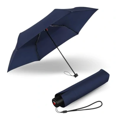 Immagine di Knirps Ombrello C.050 Small Manual Navy con Borsa Portaombrelli, Piccolo da Viaggio, Tascabile a Mano, Resistente al Vento e Leggero, Mini