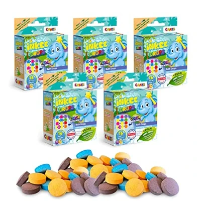 Immagine di INKEE Bathdrops Gocce da bagno Confezione multipla 5 compresse per l&#039;apprendimento del colore, colori bambini Palline in magenta, giallo e blu