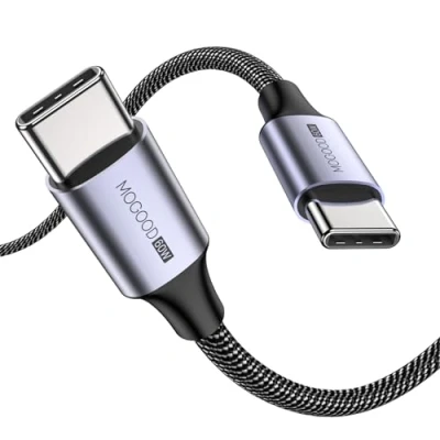 Immagine di MOGOOD 60W cavo USB Type C, C a di ricarica veloce intrecciato per iPhone 15/15 Pro，MacBook Pro, iPad Air 4, Samsung Galaxy S23 S22 S21 Ultra (Grigio/2M)