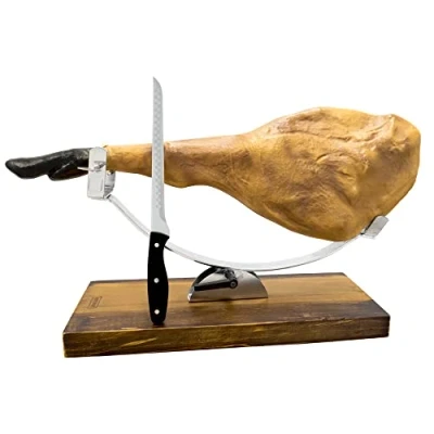 Immagine di NERTHUS Base Regolabile + Coltello Porta prosciutto, Legno Acciaio Inossidabile, Marrone