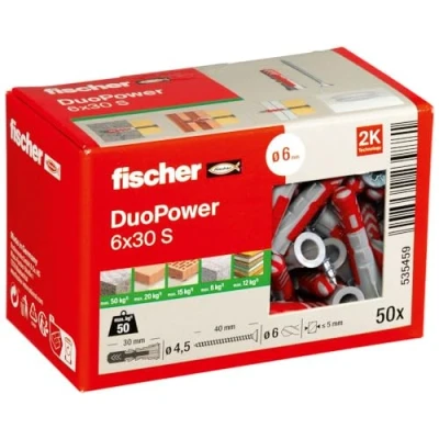 Immagine di Fischer DUOPOWER 6x30 S LD Tassello a 2 componenti 30 mm 6 535459 50 pz.