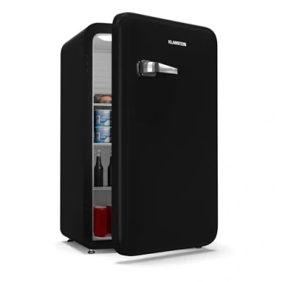 Immagine di KLARSTEIN Audrey Evo 90L Minifrigo Rétro, Silenzioso: 40 dB, Termostato Regolabile, Sportello Reversibile, Mini Frigo da Camera &amp; Ufficio, Design Vintage, Nero
