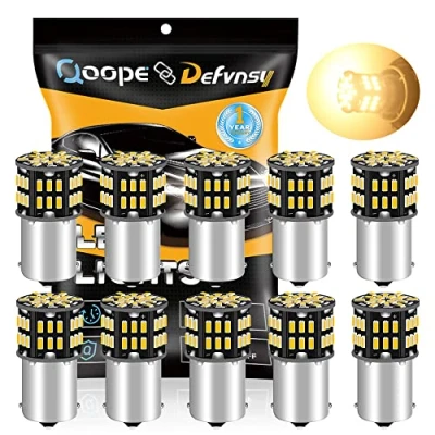 Immagine di Defvnsy Confezione da 10 Bianco caldo 3000K 1156 BA15S 1141 1003 7506 Lampadine a LED 3014 54 SMD Lampade per interni 12V RV/Camper/Illuminazione rimorchi/Luci cantiere
