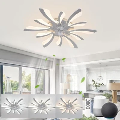 Immagine di KeLuKes Plafoniera Ventilatore Silenzioso Compatibile con Alexa e Google Assistant, 78cm Lampadario Camera da Letto, Motore Dc, Funzione di Memoria Timer Dimmerabile Ventilatore, Argento