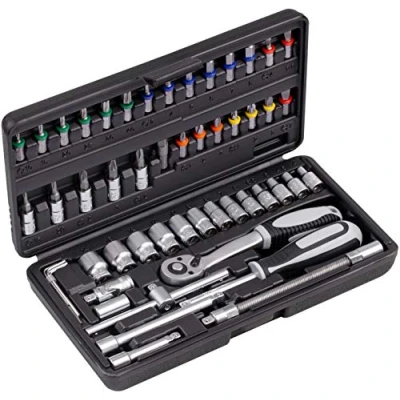 Immagine di Connex COXB365010 Set di 52 punte e bussole valigetta in plastica robusta 1/4&quot; cricchetto reversibile con funzione sgancio rapido per montaggio avvitamento/set bussole/set