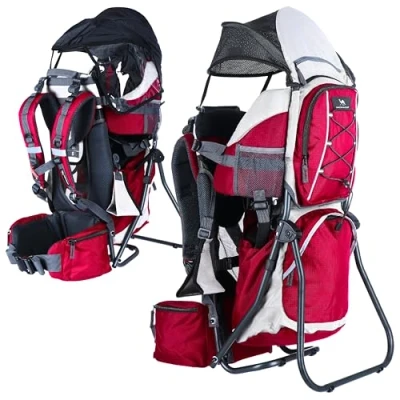 Immagine di DROMADER Zaino Porta Bambino Montagna Trekking fino a 22 kg Comodo Bimbo con Tasca Isolante, Parapioggia e Parasole Rosso