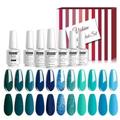 Immagine di Vishine Vernis Smalto Semipermanente Gel UV LED Soak Off 12 Colori Kit Matte Top Coat Manicure Nail Art Ideal Set 8ml