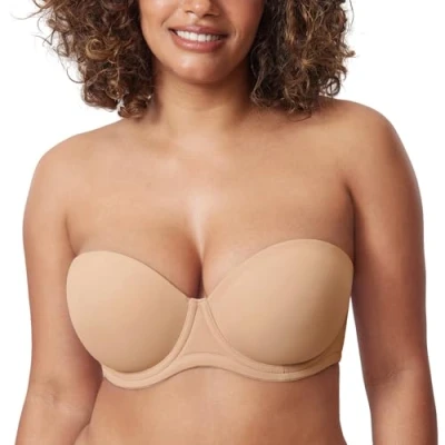 Immagine di DELIMIRA Donna Reggiseno Senza Spalline Push Up Invisibile Taglie Forti Multiuso con Ferretto Coppe Modellate Beige Caldo 9C