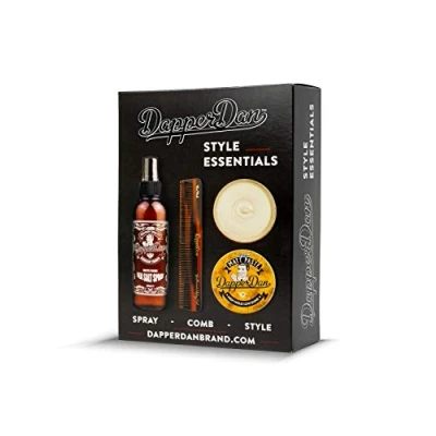 Immagine di Dapper Dan Set Regalo Essentials per lo Styling, con Pasta Opaca ad Alta Tenuta e Bassa Lucentezza da 100ml, Spray Effetto Ondulato Sale Marino 200ml Pettine Styling Realizzato a Mano