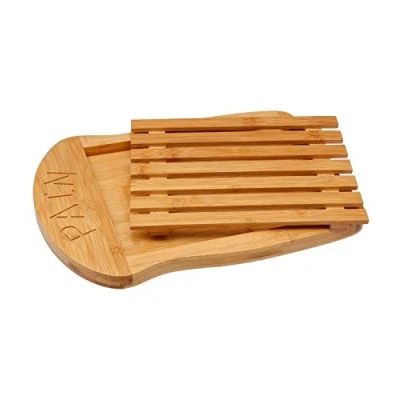 Immagine di 1 x tagliere in legno di bambù al 100%, con scomparto raccoglie briciole, durevole e resistente (35 26 cm)