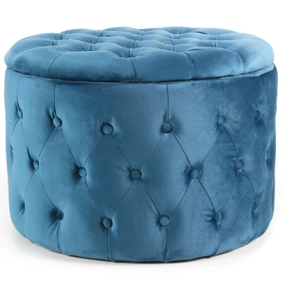 Immagine di Pouf contenitore rotondo Salvina in velluto trapuntato BLU Menzzo