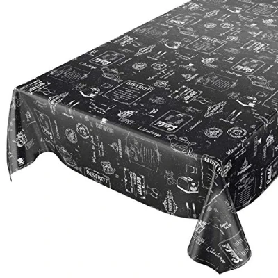 Immagine di ANRO Tovaglia cerata, lavabile, colore nero, motivo bistro, stile retrò, moderna, 220 x 140 cm