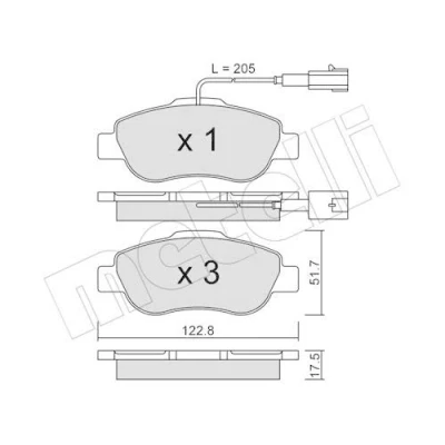 Immagine di metelligroup 22 0638 1 Pastiglie Freno Anteriori E Posteriori, Made in Italy, Pezzo di Ricambio per Auto/Automobile, Kit da 4 Pezzi, Certificate ECE R90, Prive Rame