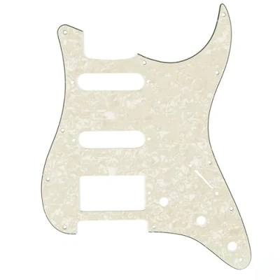 Immagine di Musiclily SSH 11 Fori Strat Battipenna Chitarra Pickguard per Fender USA/Messico Stratocaster Standard Stile Moderno,4 strati Parchment Pearl
