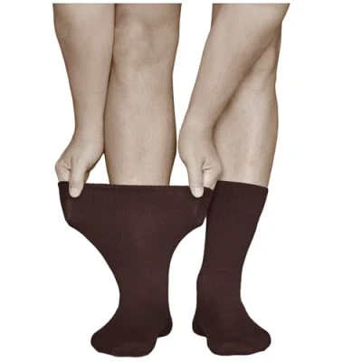 Immagine di vitsocks Calzini per Diabetici Extra Larghi senza Elastico Uomo (3 PAIA) calze sanitarie piedi gonfi cotone morbido, marrone, 39 41