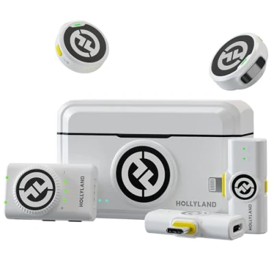 Immagine di Hollyland Lark M2 Combo (2TX+3RX) Microfono Lavalier Wireless per Fotocamera, iPhone, Android, PC, 300m, 48kHz/24 bit, Hi Fi Audio, ENC Anti rumore, 40H, Livestream Vlog Bianco