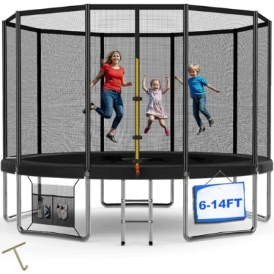 Immagine di Devoko Trampolino Elastico per Adulti e Bambini, Tappeto da Giardino Ø 183/228/305/366/427 cm Set Completo con Rete di Sicurezza, Scaletta, Copertura, Scarpe,150 kg(Blu)