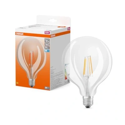 Immagine di OSRAM Lampada LED Star Globe dalla classica forma sferica, 7 W / 806 lm, 4000 K per luce bianca fredda, CRI 80, vetro trasparente senza piombo, attacco E27, IP20, EEK E, diametro 125 mm.