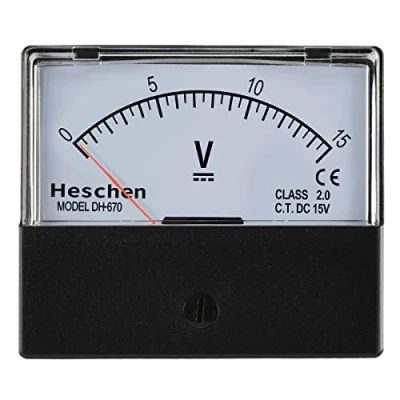 Immagine di Heschen voltmetro rettangolare, pannello analogico, voltometro DH 670, tipo DC 0 15 V, classe 2.0 CE