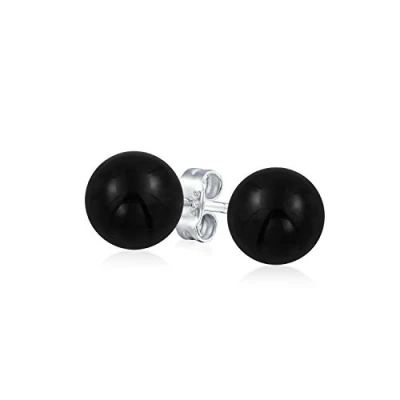 Immagine di Semplici Orecchini A Perno Sfera Rotonda In Onice Nero Per Donne Argento Sterling .925 8MM