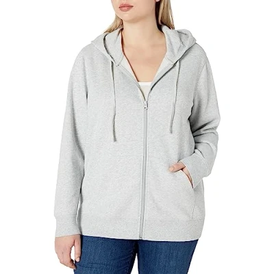 Immagine di Amazon Essentials Felpa con Cappuccio e Zip a Tutta Lunghezza in Pile di French Terry (Taglie Forti Disponibili) Donna, Grigio Chiaro Puntinato, M