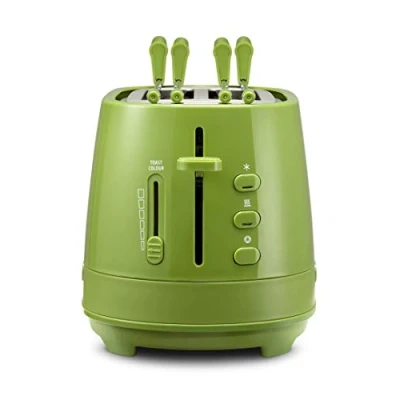 Immagine di De&#039;Longhi CTLAP2203.GR Tostapane con Pinze, Controllo Progressivo del Grado di Tostatura, Indicatori Luminosi, Cassetto Raccoglibriciole, Piedini Antiscivolo, Potenza 550 Watt, Plastica, Verde