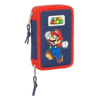 Immagine di Super Mario World Astuccio per scuola bambini, con 28 oggetti inclusi, ideale bambini dai 5 ai 14 anni, comodo e versatile, qualità resistenza, 12,5 x 4 19,5 cm, colore Blu marino,