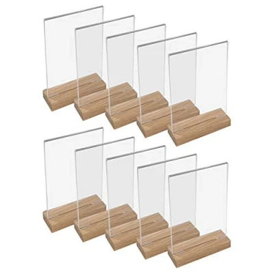 Immagine di HMF 46944 Espositore da Tavolo in Acrilico con Base Legno 10 Pezzi DIN A4 Verticale Trasparente