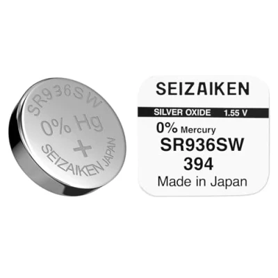 Immagine di 10 pile a bottone originali SEIZAIKEN 394, SR936SW, 1,55 V, batterie per orologio, ossido d&#039;argento, 0% mercurio, 100% Made in Japan