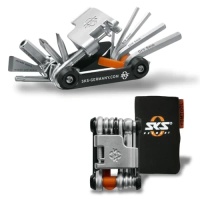 Immagine di SKS Germany Tom Tool Bicicletta Multifunzionale (Mini Ruota portautensili, in Acciaio Inossidabile/Alluminio, Molte funzioni di Utensili Integrate). Unisex Adulto, Nero/Argento, Taglia Unica