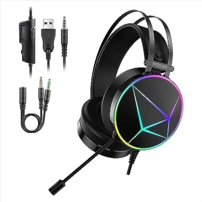 Immagine di Noua Reaper Rainbow Cuffie da Gaming Over Ear 50 mm con Microfono Flessibile Gioco 3.5mm Jack e Controllo Volume Headset per PS4, PS5, Xbox One, Switch, PC, Mac, Laptop, Tablet