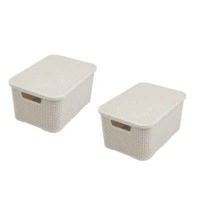 Immagine di BranQ Home essential Set di 2 cesti in plastica PP color panna, misura M, 10 l, 28,8 x 19,7 16,2 cm (lunghezza larghezza altezza)