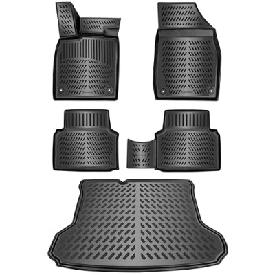Immagine di ELMASLINE Set di tappetini in gomma 3D e vasca per bagagliaio VW ID.4 (ID4) 2020 2024 (base carico) Non si adatta a ripiani variabili accessori
