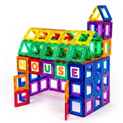 Immagine di Playmags Set per la Costruzione di Tessere magnetiche: Clickins educativi esclusivi 80 Pezzi. Kit: 40 magnetiche Trasparenti Super Resistenti con finestre e Lettere Numeri