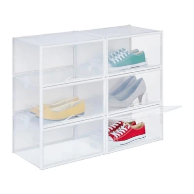 Immagine di Relaxdays Set di 6 Scatole Plastica per Scarpe Fino al N. 48, Scarpiera con Box Impilabili, Shoe Organizer, Trasparente, 19 x 34,5 27 cm