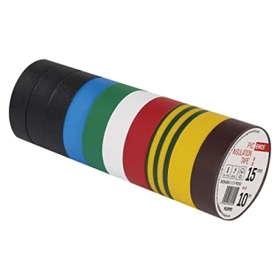 Immagine di EMOS nastro isolante in PVC, confezione da 10, 15 mm x 10 m, spessore del 0,13 mm, autoadesivo, elevata resistenza alla tensione e temperatura di applicazione, resistente ai raggi UV,