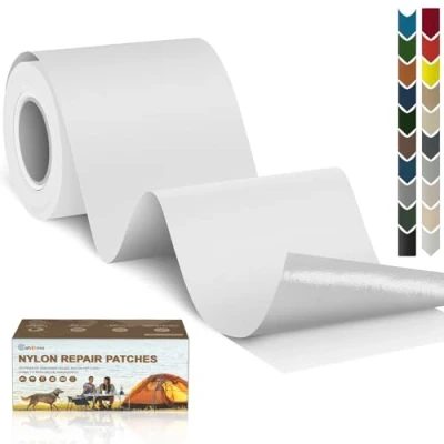 Immagine di Toppe autoadesive in Nylon, 7.6x200 cm Cahomo toppa adesiva per tessuti, Patch di riparazione impermeabile, piumino, tenda, sacco a pelo all&#039;aperto Bianco