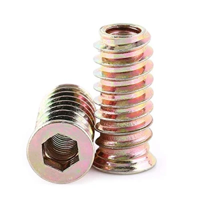Immagine di Dadi Inserto 20 pezzi, Inserti Filettat, Dado Esagonale a Testa Esagonale, Filettato per Mobili in Legno, Materiale Acciaio al Carbonio Zincato (M6*25mm)
