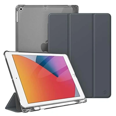 Immagine di FINTIE Custodia per iPad 10.2 Pollici 9a / 8a 7a Generazione (2021 2020 2019) con Built in Pencil Holder Sottile Leggero Semi Trasparente Cover Case Auto Sveglia/Sonno, Grigio
