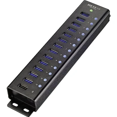 Immagine di Hub USB 3.0 Renkforce RF 3897144 13 Porte Contenitore in alluminio, Per montaggio a parete, Con porta di ricarica rapida